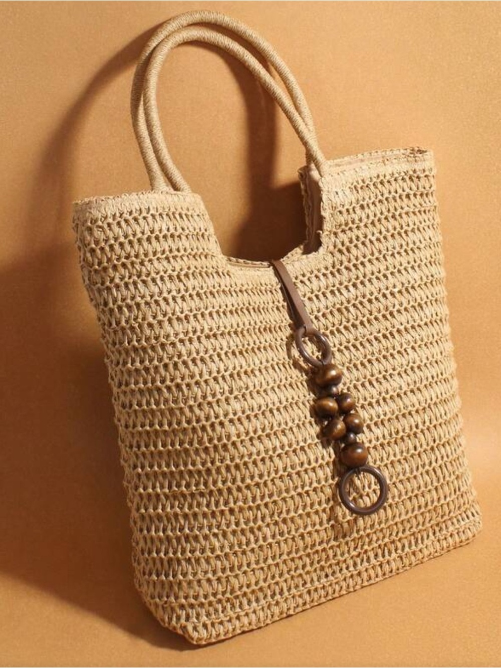 Camel Woven Straw Tote Bag - Picture 4 of 7